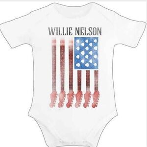 NWT Zion Rootswear Willie Nelson Guitar Flag Baby Onesie 12–18 Months